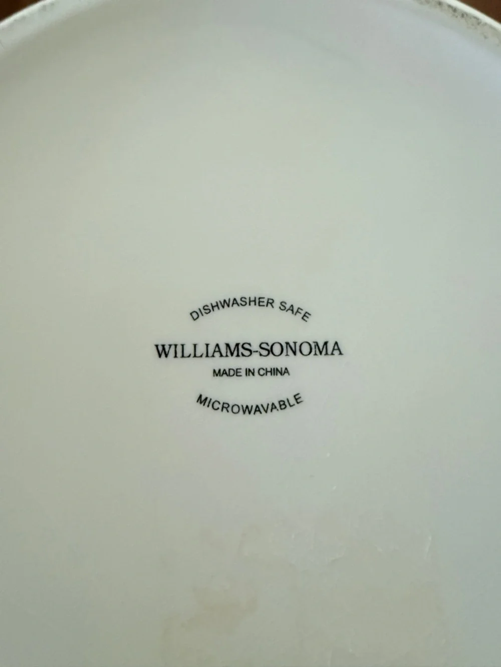 Williams Sonoma White Ceramic Plate with Black Logo Stamp